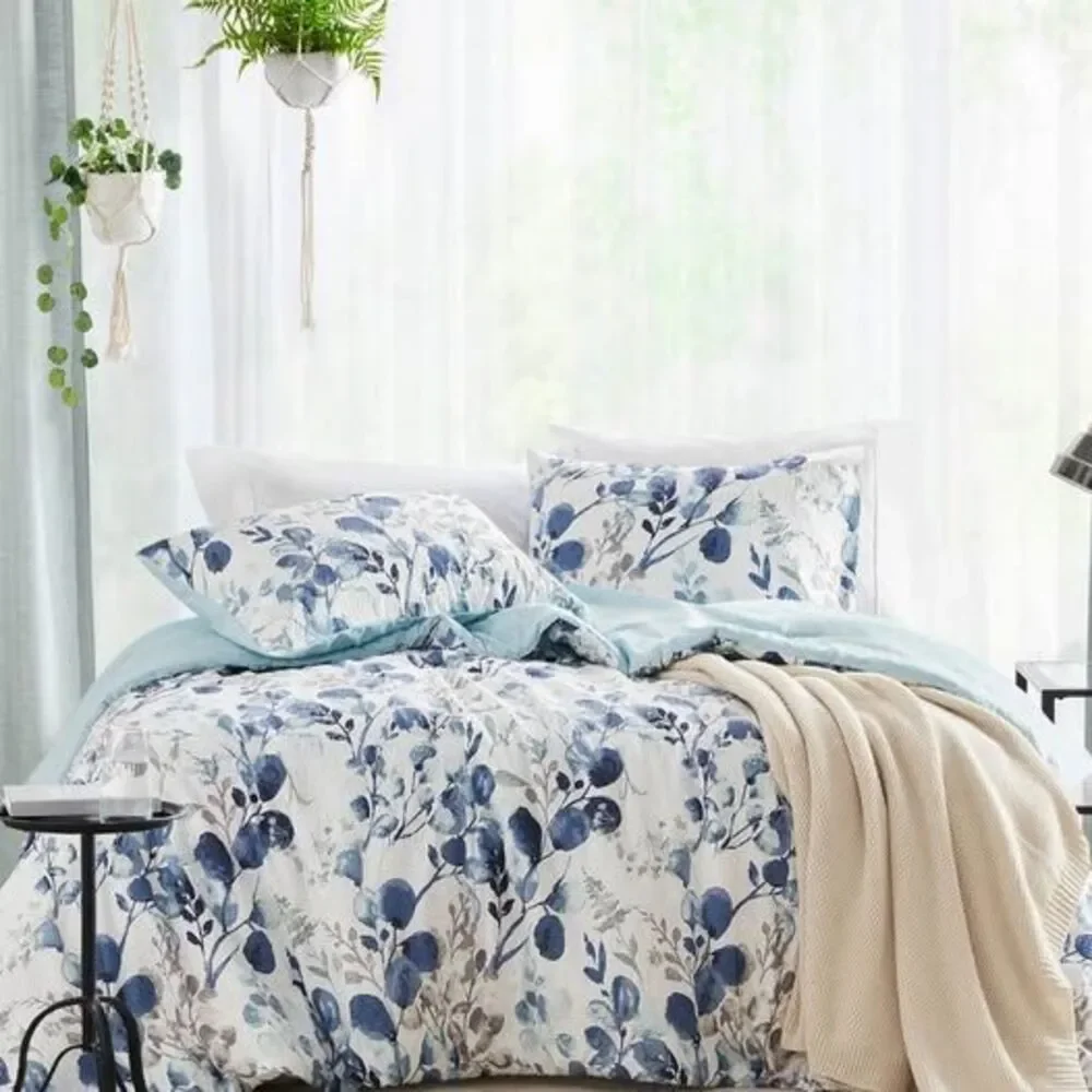 2 Piece Twin/Twin XL Comforter Set Floral Blue Reversible Botanical New